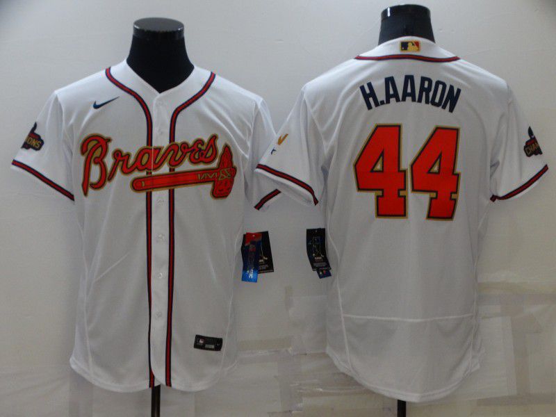 Men Atlanta Braves #44 H.Aaron White Gold Elite Nike 2022 MLB Jersey->atlanta braves->MLB Jersey